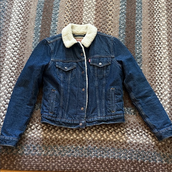 Levi's Jackets & Blazers - Levi's Dark Blue Denim Jacket with Cream Sherpa Collar